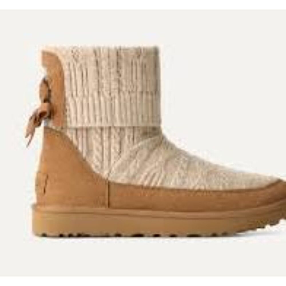 UGG Natural Chestnut Classic Mini Cabelle Knit Suede Leather Boots Women's 8 NIB - Picture 13 of 14